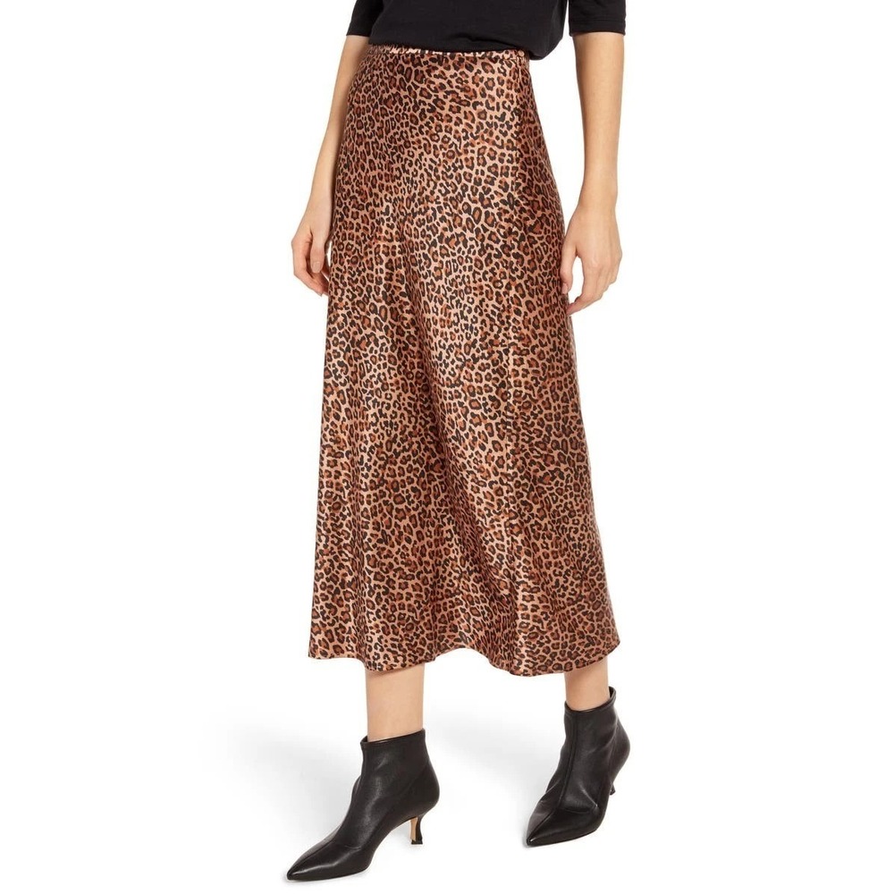 Something Navy Leopard Print Mini Slip Skirt Medium